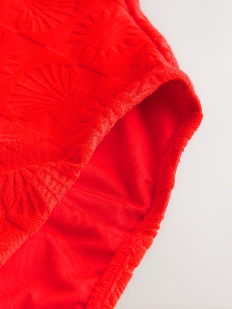 Red Shell Jacquard Plunge Tummy Control Swimsuit - Image 10 of 10