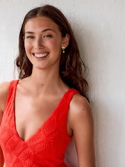 Red Shell Jacquard Plunge Tummy Control Swimsuit - Image 4 of 10
