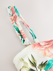 Cream/Pink Floral Print Seersucker Frill Strap Bandeau Tummy Control Swimsuit - Image 8 of 9