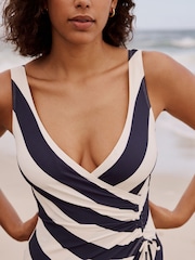 Navy/Cream Ruched Side Tummy Shaping Control Swimsuit - Image 6 of 9
