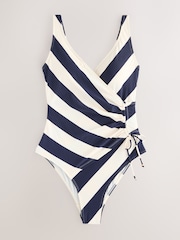 Navy/Cream Ruched Side Tummy Shaping Control Swimsuit - Image 7 of 9
