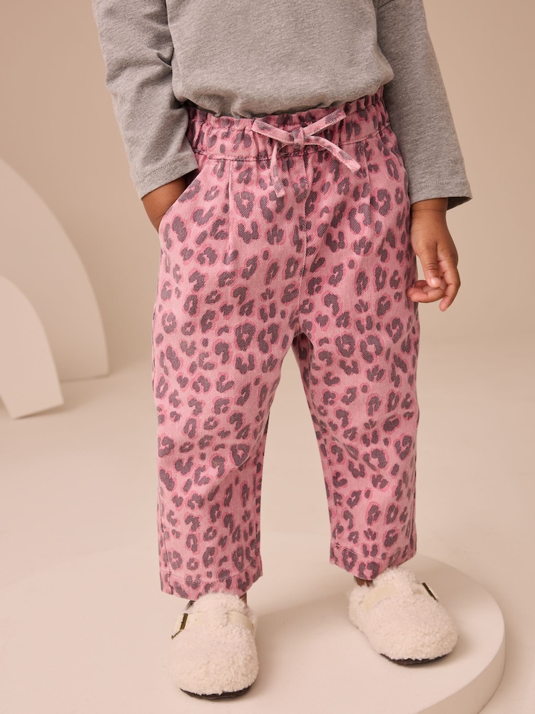 Pink Animal Print Tie Waist Jeans (3mths-7yrs) - Image 1 of 8