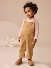 Amarillo ocre - Floral Print Corduroy Dungarees and T Shirt Set (3mths-7yrs) - Imagen 1 de 4