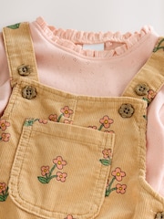 Ochre Yellow Floral Print Corduroy Dungarees and T Shirt Set (3mths-7yrs) - Image 11 of 11