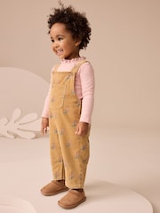 Amarillo ocre - Floral Print Corduroy Dungarees and T Shirt Set (3mths-7yrs) - Imagen 2 de 4