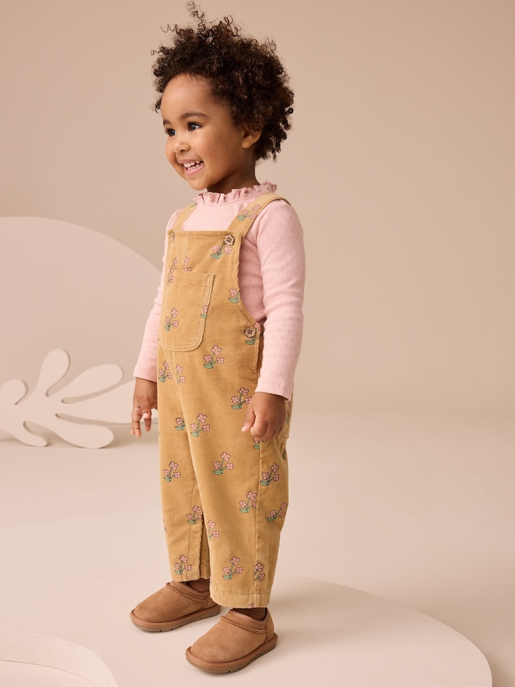 Amarillo ocre - Floral Print Corduroy Dungarees and T Shirt Set (3mths-7yrs) - Imagen 2 de 4