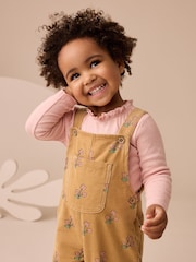 Amarillo ocre - Floral Print Corduroy Dungarees and T Shirt Set (3mths-7yrs) - Imagen 4 de 4