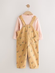 Ochre Yellow Floral Print Corduroy Dungarees and T Shirt Set (3mths-7yrs) - Image 6 of 11