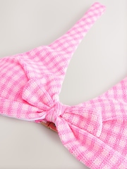 Pink/White Crinkle Gingham Knot Front Crop Bikini Top - Image 6 of 8