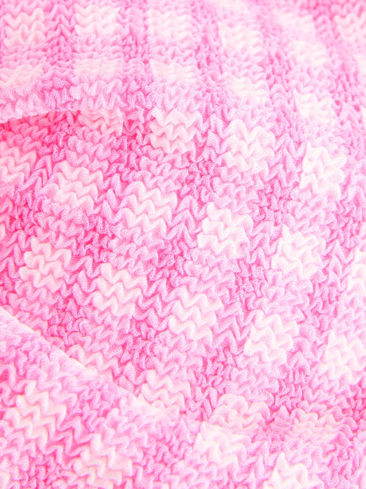 Schwarz/Weiß, Crinkle-Optik, Vichy-Karo - Knot Front Crop Bikini Top - Image 7 of 8