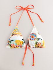 Cream Postcard Print Textured Triangle Bikini Top - Image 5 of 6