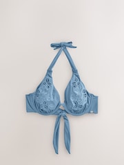 Steel Blue Embroidered Non Padded Wired Bikini Top - Image 7 of 9