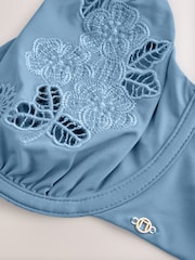 Steel Blue Embroidered Non Padded Wired Bikini Top - Image 8 of 9