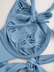 Steel Blue Embroidered Non Padded Wired Bikini Top - Image 9 of 9