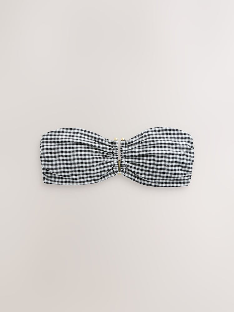 Cuadros en negro/blanco - Top de bikini palabra de honor con ribete - Imagen 1 de 3