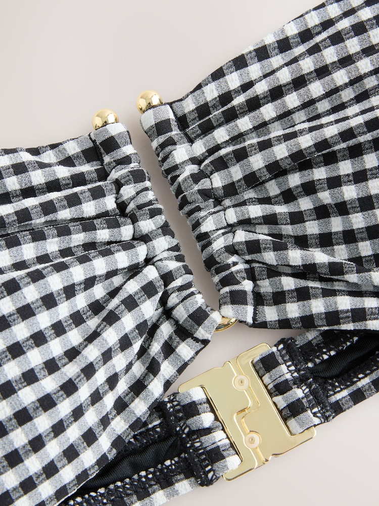 Black/White Gingham Trim Bandeau Bikini Top - Image 6 of 7