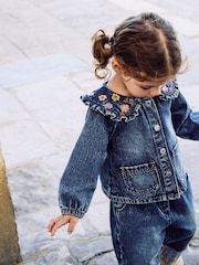 Denim Floral Embroidered Wide Leg Jeans And Jacket Set (3mths-7yrs) - Image 2 of 3