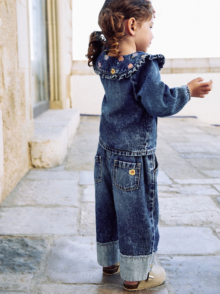 Denim Floral Embroidered Wide Leg Jeans And Jacket Set (3mths-7yrs) - Image 3 of 3