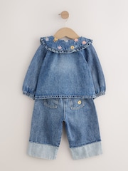 Denim Floral Embroidered Wide Leg Jeans And Jacket Set (3mths-7yrs) - Image 6 of 9