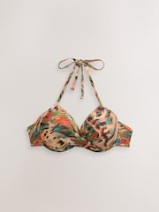 Teal/Pink Metallic Animal Padded Wired Plunge Bikini Top - Image 1 of 3