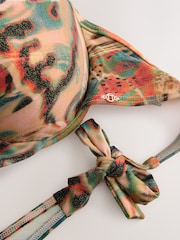 Teal/Pink Metallic Animal Padded Wired Plunge Bikini Top - Image 3 of 3