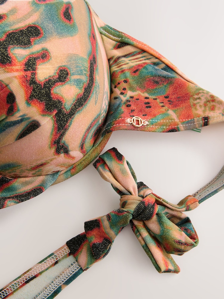 Teal/Pink Metallic Animal Padded Wired Plunge Bikini Top - Image 3 of 3