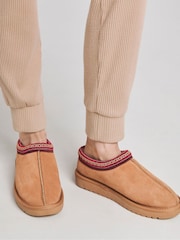 Simply Be Brown Embroidery Full Mule Winter Slippers In Extra Wide Fit - Image 3 of 4