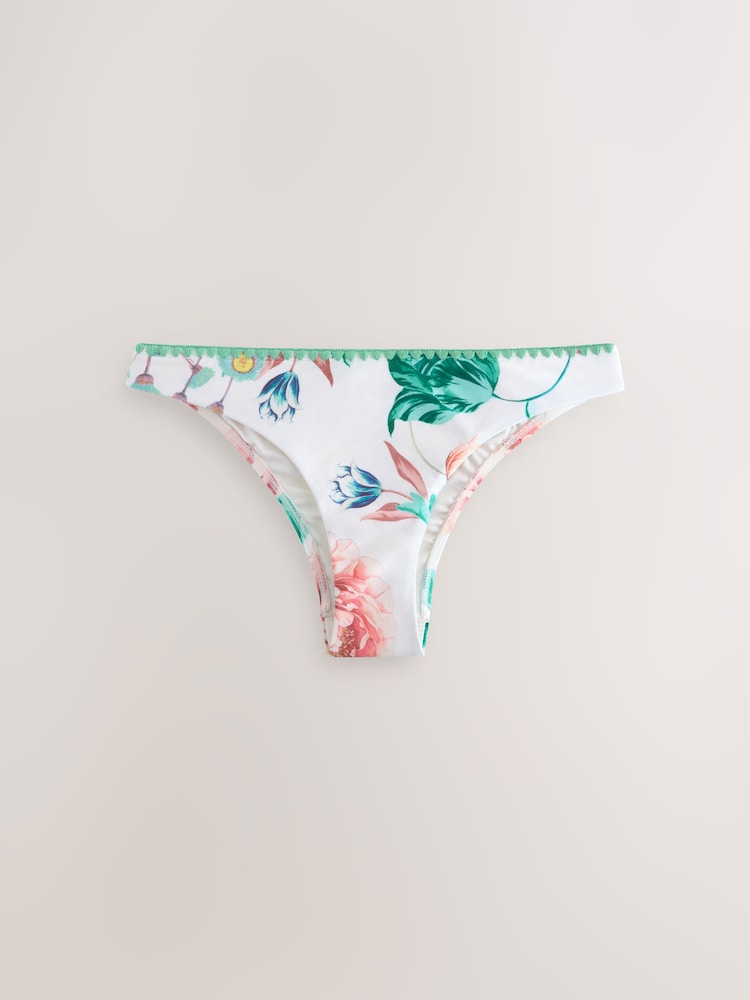White Floral High Shine Whipstitch Bikini Bottoms - Image 1 of 3