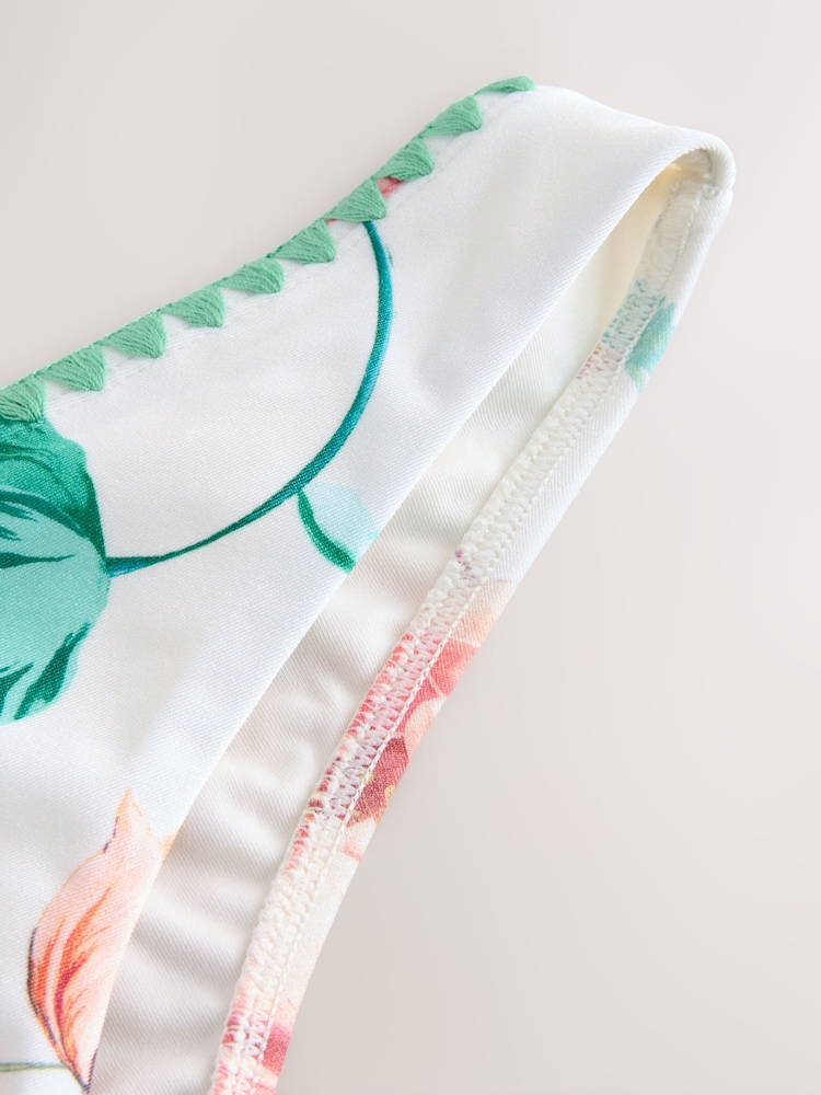 White Floral High Shine Whipstitch Bikini Bottoms - Image 2 of 3