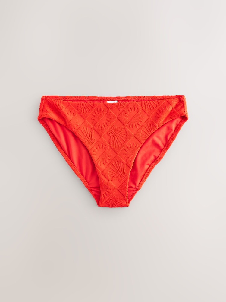 Red Textured Jacquard High Leg Bikini Bottoms - Image 1 of 3 Red Textured Jacquard High Leg Bikini Bottoms - Image 1 of 3
