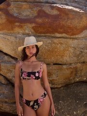 Black Floral Shirred Brazilian High Leg Bikini Bottoms - Image 4 of 7