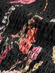 Black Floral Shirred Brazilian High Leg Bikini Bottoms - Image 7 of 7