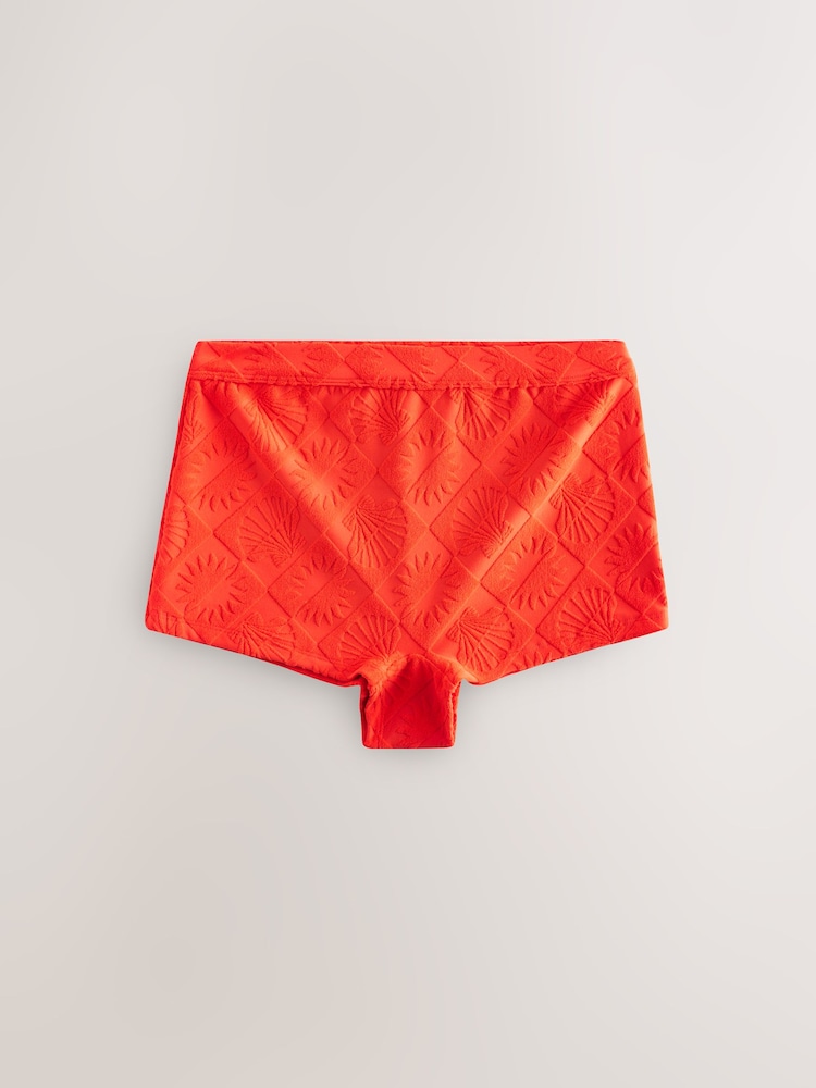 Red Textured Jacquard Cheeky Swim Shorts - Image 1 of 3