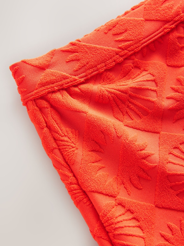 Red Textured Jacquard Cheeky Swim Shorts - Image 3 of 3 Red Textured Jacquard Cheeky Swim Shorts - Image 3 of 3