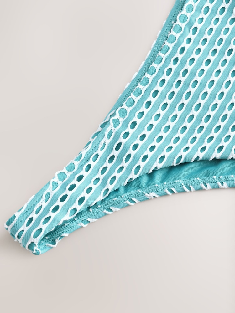 Aqua Blue/White Crochet High Leg Bikini Bottoms - Image 3 of 3