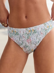 White Ditsy Shirred High Leg Bikini Bottoms - Image 1 of 6