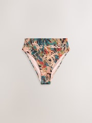 Teal/Pink Metallic Animal High Waist High Leg Tummy Control Bikini Bottoms - Image 1 of 3