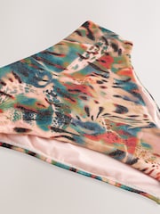 Teal/Pink Metallic Animal High Waist High Leg Tummy Control Bikini Bottoms - Image 2 of 3
