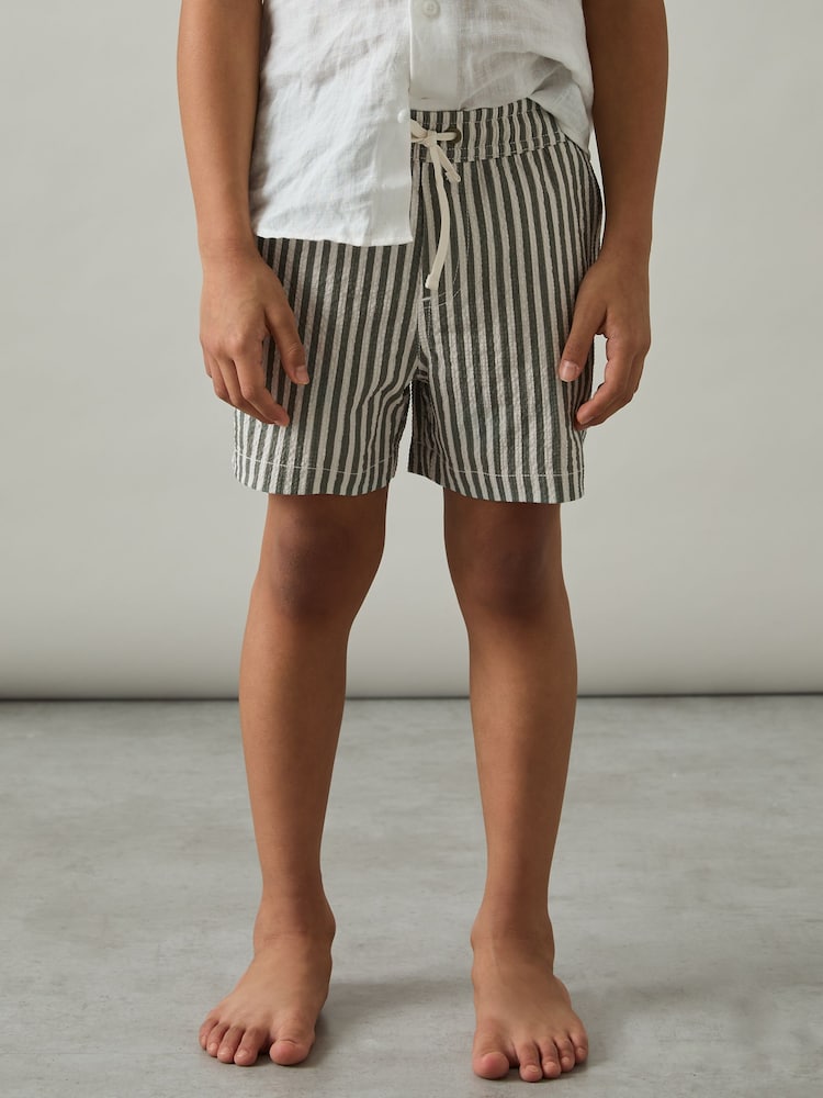 Reiss Sage/White Bay 9-13 yrs Seersucker Striped Swim Shorts - Image 1 of 4