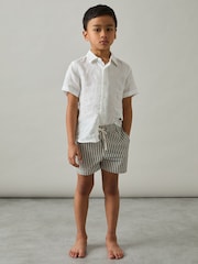Reiss Sage/White Bay 9-13 yrs Seersucker Striped Swim Shorts - Image 3 of 4