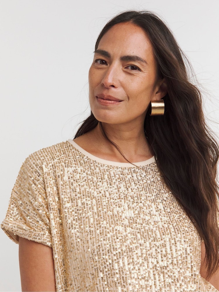 JD Williams Gold Sequin Longline Top - Image 4 of 4