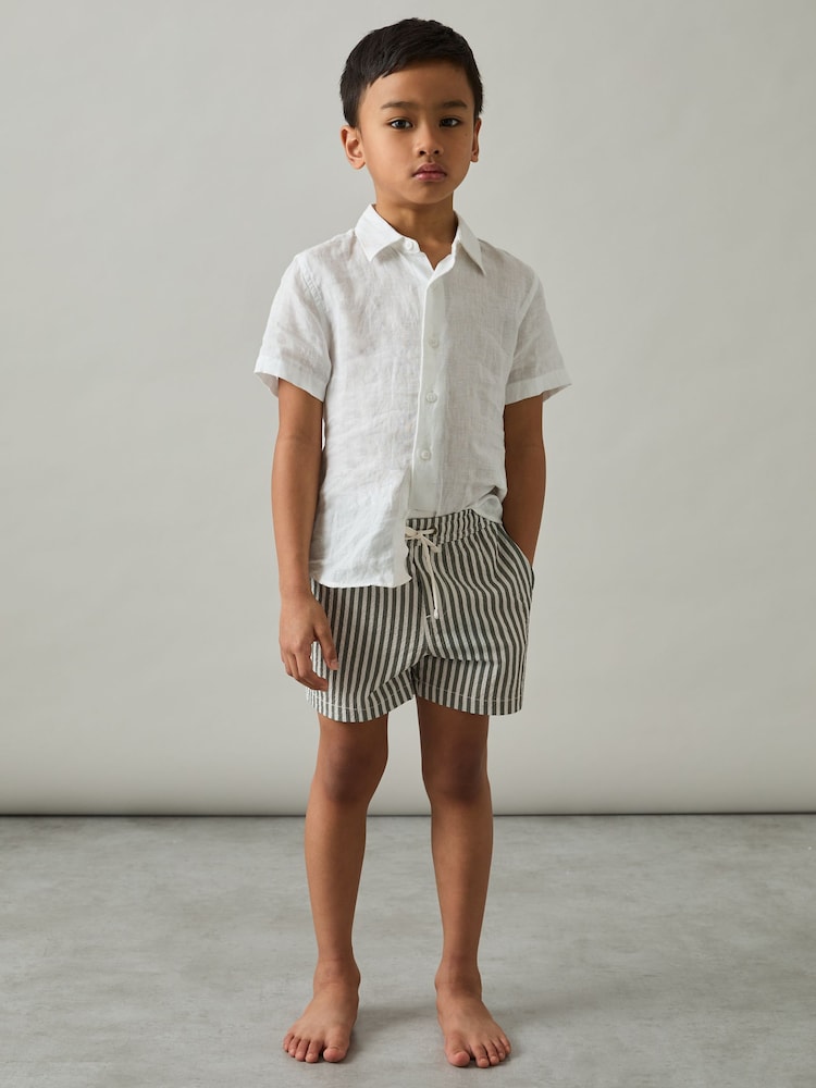 Reiss Sage/White Bay 3-9 yrs Seersucker Striped Swim Shorts - Image 1 of 4