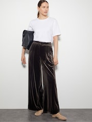 Monsoon Brown Valery Wide Leg Velvet Trousers - Image 1 of 6