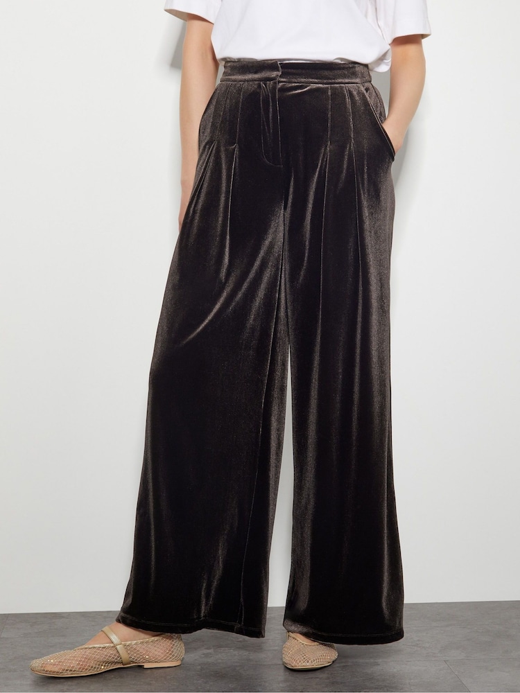 Monsoon Brown Valery Wide Leg Velvet Trousers - Image 2 of 6
