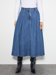Monsoon Blue Sara Denim A-Line Midi 100% Cotton Skirt - Image 2 of 4