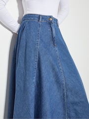 Monsoon Blue Sara Denim A-Line Midi 100% Cotton Skirt - Image 3 of 4
