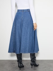 Monsoon Blue Sara Denim A-Line Midi 100% Cotton Skirt - Image 4 of 4