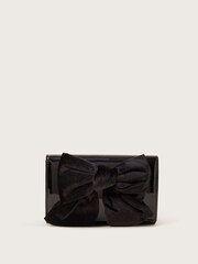 Monsoon Black Paige Velvet Bow Patent Clutch Bag - Image 1 of 4