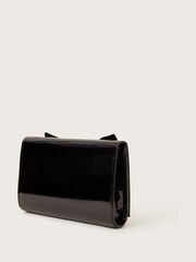 Monsoon Black Paige Velvet Bow Patent Clutch Bag - Image 2 of 4