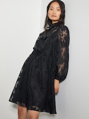 Monsoon Black Alba Floral Print Organza Mini Dress - Image 1 of 3
